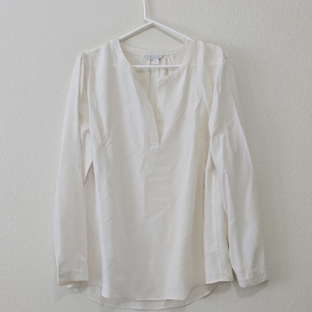 Garnet Hill Cream Long Sleeve‎ Silk Blouse 12